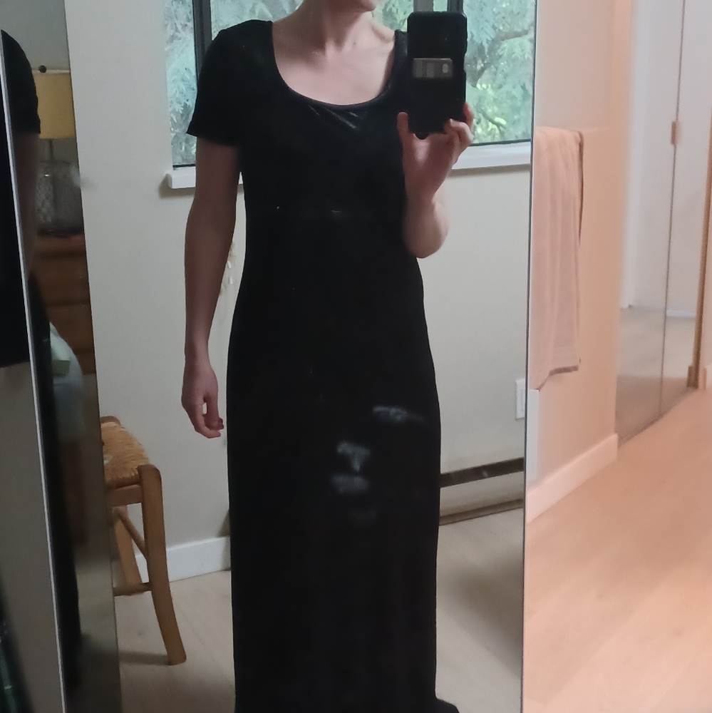 Vintage black velvet full length dress